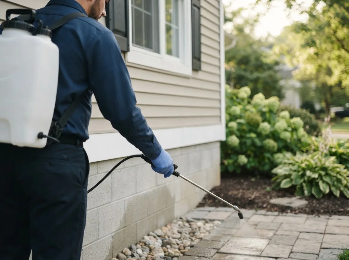 Pest control technician inspecting a home in Vincent, OH